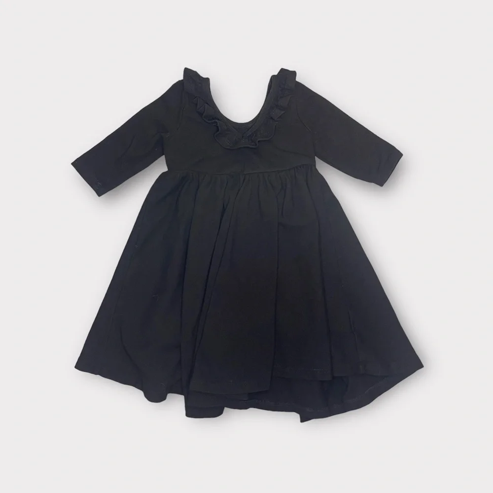 Remie Girl Ruffle Trim Black Twirl Dress